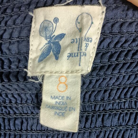 Edme & Esyllte Halter Dress Size 8 Blue Geometric Pockets Smocked Back - Picture 2 of 13